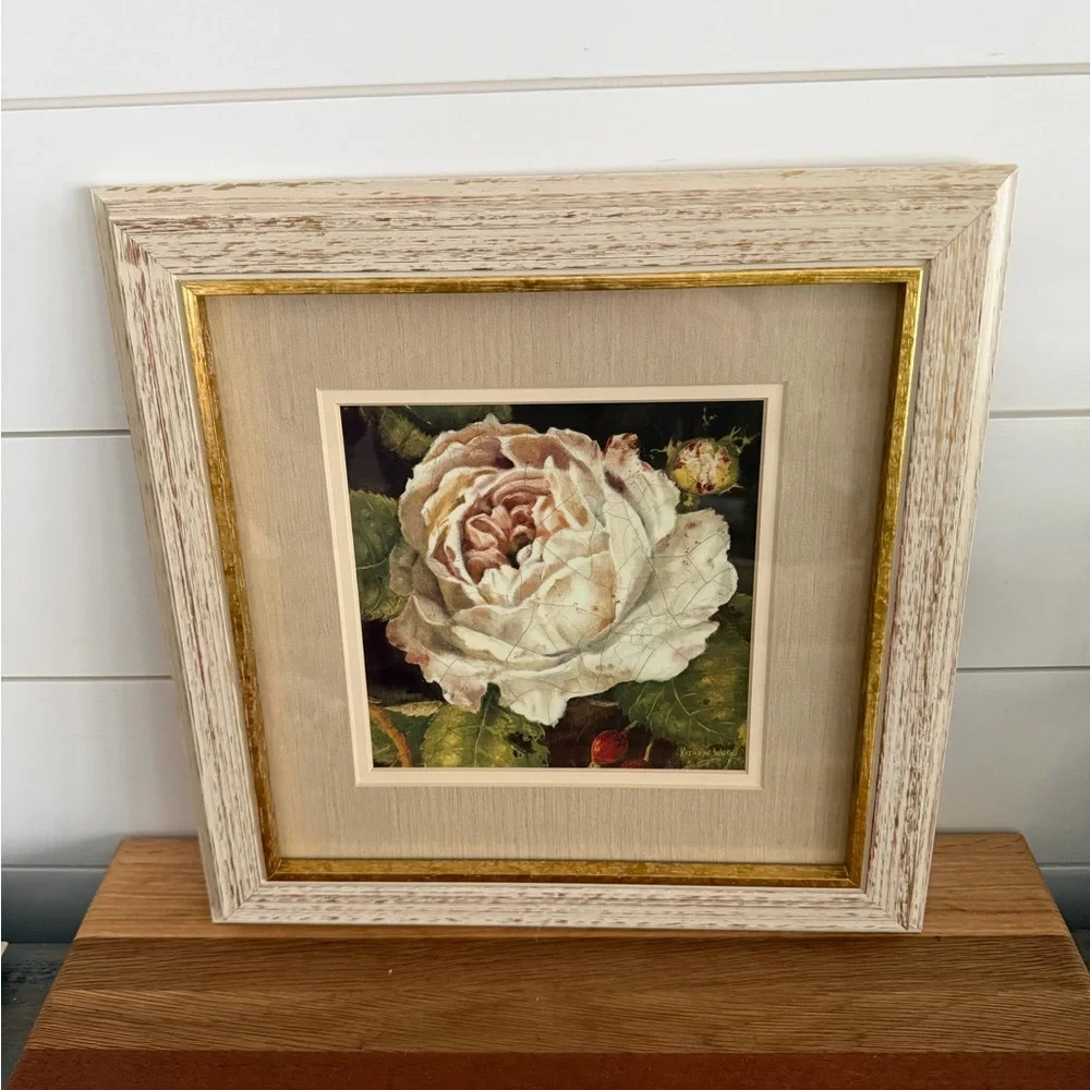 Kathryn White Framed Print “Rose Blanche Detail” 14x14